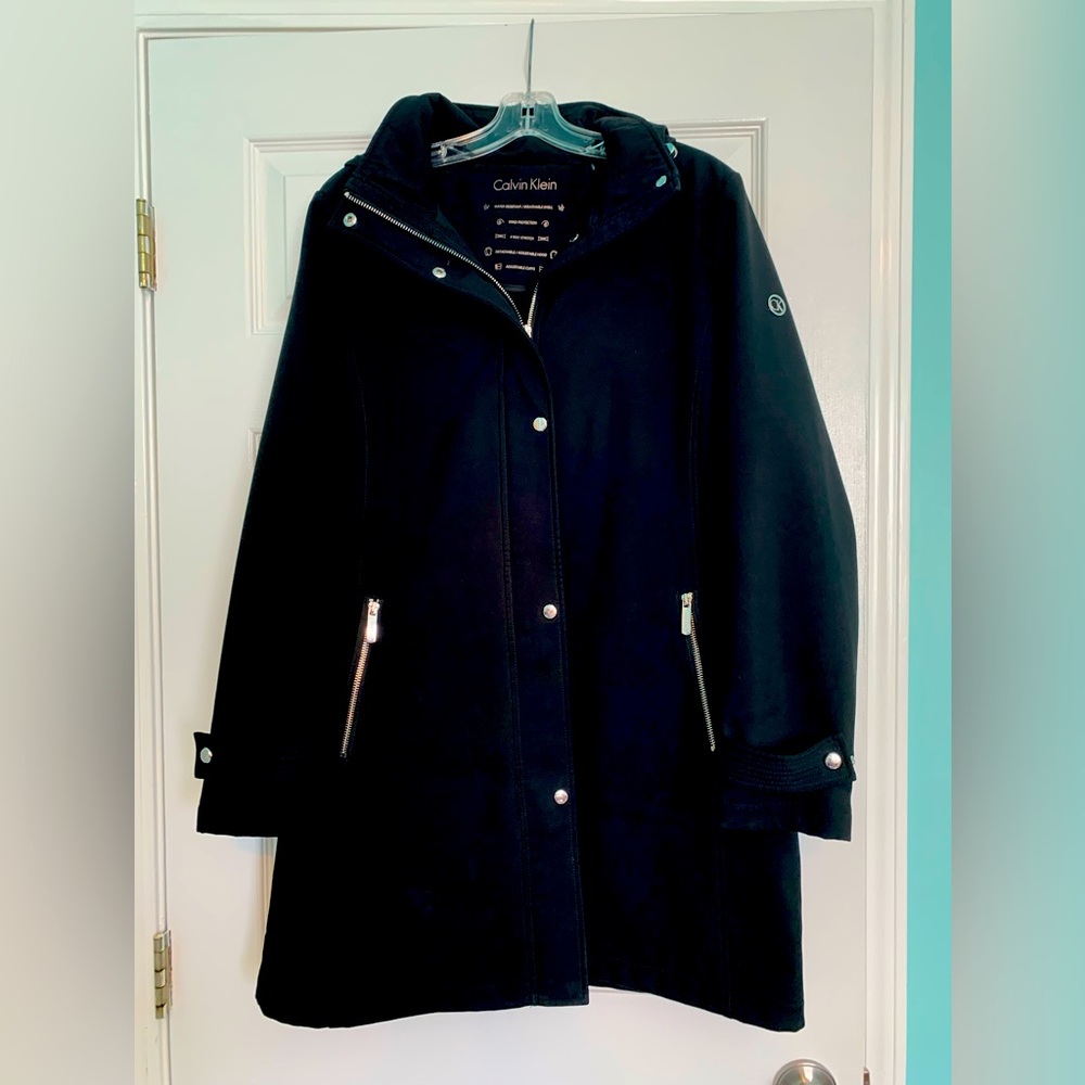 Calvin Klein all-weather fleeced lined 3/4 coat with detachable hood size L